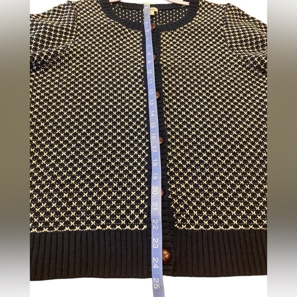 L.L Bean Faux leather button cardigan navy/white ladies large petite 100% cotton - Picture 11 of 12